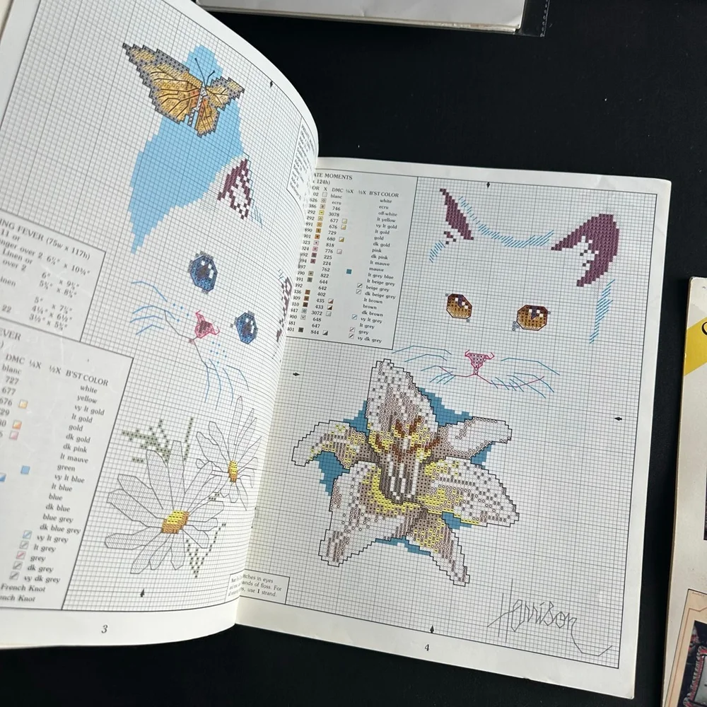 Leisure Arts Arts & Crafts Cross Stitch Patterns carousel & Cat set ￼